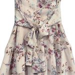 Angel Biba Linka Off-Shoulder Tie Back Fluted Hem Pink Ornate Floral Print Dress Photo 8