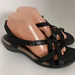 Ecco  Women's Sz 41 Strappy Black & Silver Sandals 1" Heel Crisscross Photo 7