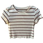 American Eagle Lettuce Trim Hem Cropped Ribbed Striped Tee Photo 1
