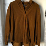 Uniqlo women corduroy oversized long sleeve blouse tiny black stains sz L cotton Photo 0