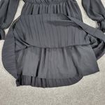 BBX Lephsnt Faux Wrap Dress Womens M Black Pleated Long Puff Sleeve Midi New Size M Photo 3
