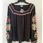 Sundance Artists Vision Tunic Size S Black Floral Embroidered Crinkle Boho NWOT Photo 0