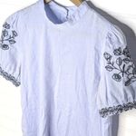 Loft Embroidered Cotton Short Sleeve Shirt Blue Small Boho Photo 1