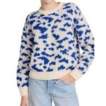 MOTHER The Crop Jumper Alpaca Wool Feline Friends Blue & White | Size XL Photo 0