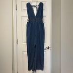 Indulge NWOT Wide Leg Blue Denim Neck Tie Side Cutout V-neck Jumpsuit Large Photo 0