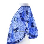Cobalt Blue Mesh Caped Floral Print Top with Sequins And Beading Photo 1