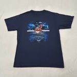 Vintage Cleveland Indians MLB Baseball Navy Blue Stadium Graphic T Photo 0