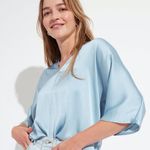 The Reset R Label Satin Top Women‎ Size XSmall Ice Blue Copper V Neck Photo 2