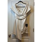 Lulus Always Celebrating Off Shoulder Satin Midi Dress Cocktail Evening NWT Med White Photo 6