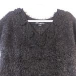 Sharagano  Black Fuzzy Eyelash Short Sleeve Top Size L Photo 2