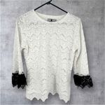 DAINTY JEWELLS White Black Lace Blouse Flounce Sleeve Medium‎ Modest Dressy Photo 0
