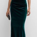 Rickie Freeman Teri Jon Emerald Green Velvet Off the Shoulder Long Column Gown 6 Photo 0
