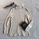 Talbots Lambswool Blend Cream White Cable Knit Turtleneck Pullover Sweater Photo 0