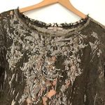 Miss Me Lace Front Sweatshirt Olive Green Pullover Mixed Media Material Crewneck Photo 5