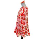 ZARA  Sharon Red Pink Floral Mini Babydoll Swing Tiered Boho Dress Size  XS Photo 2
