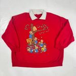 Vintage Teddy Bear‎ Sweatshirt Collared Neck Whimsical Honey Bear Graphics XXL Red Photo 4