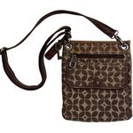 Fossil  Signature Marlow Crossbody Bag Brown Floral Leather Trim Fabric 8.5"x9" Photo 0