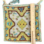 Vintage 90s Beaded Green Blue Brown Cream Zipper Shoulder Bag Jute Purse Photo 2