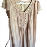 Blu Pepper  Belted Crochet Detail Midi Dress Cream Tan Beige Womens Size Medium Photo 4