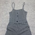 Caution to the Wind  Black and White Striped Button Front Crop Jumpsuit Small Photo 1