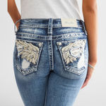 Miss Me Jeans Womens 30 (32x32.5) Low Rise Bootcut Stretch Western Boho Y2K Photo 1