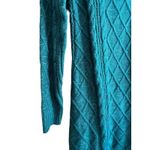 Blue Rain Teal Cable Knit Turtleneck Sweater Dress Metallic Sparkle Small Photo 2