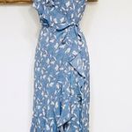 Max Studio NEW Blue Floral Boho Midi Wrap Dress Summer Spring L Large NWT Photo 2