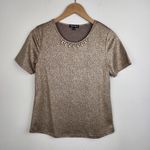 Chances R Shimmery Top Gold Metallic Faux Pearls Rhinestones Stretch Size SP Photo 6