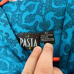 Vintage Pasta 80s Teal Blue Geometric Mock Neck Long Sleeve Shirt Size Large Photo 3