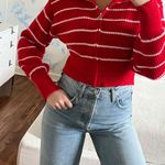 Cider Red Stripe Zip Up Sweater Photo 1