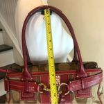 Coach Hampton Signature Logo Canvas Red Leather Shoulder Bag Rare Photo 5