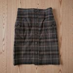 Magaschoni  Brown Plaid Wool Blend High Waist Button Front Skirt Size 2 Photo 1