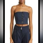 Veronica Beard  Top Size 12 Navy Blue Ziene Button-front Tube Top Strapless Photo 1