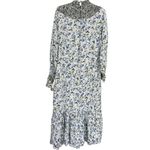 ZARA  Ivory Floral Linen Smocked Long Sleeve Cottage Prairie Maxi Dress Size S Photo 6