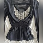 Alex Evenings  Black Sheer Blouse with Silver Accents Photo 2