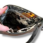 The Sak  Leather Silver Metallic Crossbody Clutch Foldover Handbag EUC Photo 4