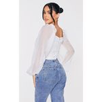 Pretty Little Thing NWT  Petite White Dobby Mesh Chiffon Sweetheart Blouse- Sz 0 Photo 2