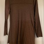 Women's Long Sleeve Scoop Neck Button Side Sweater Tunic Dress Brown Photo 4