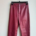 ZARA Faux Leather High Waisted Zipper Slit Bottom Red Pull On Pants Size XS Photo 1