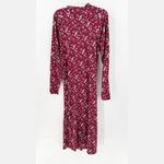 Dual Nature Red Floral Mock Neck Long Sleeve Ruched Midi Dress Size Large Photo 1