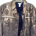Chico's Vintage Chico’s Shiny Metallic Bronze Gold Denim Jacket Jean Jacket Photo 2