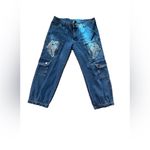 Venus  Womens‎ Size 10 Medium Wash Floral Embroidered Cargo Denim Jean Joggers Photo 2
