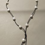Necklace Handcrafted Pearl Leather Cord Lariat Style 24 inches Black Photo 0
