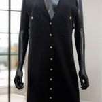 Stephanie Andrews Black Wool Blend Long Knit Vest Dress Gold Buttons Size S Photo 0