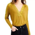 Free People  Lola Lace Trim V-neck Long Sleeve Oversized Tee Size XS Photo 0