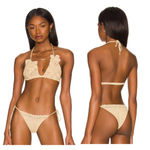 Cult Gaia  Eshe Crochet Knit Halter Neck Swim Bikini Top Off White Women's Size S Photo 1