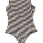 Lulus White and Brown Beige Striped Sleeveless Tank Bodysuit Women's Size Medium Photo 0