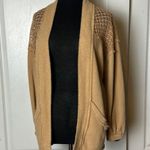 Daytrip  CARAMEL BROWN LACE INSERT BASIC CARDIGAN BOHO LAYER COVER UP Photo 0