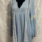 Umgee Boho Bohemian Tunic Blouse Top Carolina Blue Braided Detail Sz M EUC Photo 0