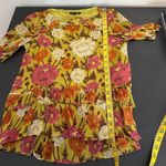 Massimo Dutti  Retro 70s Floral Silk Ruffled Blouse Women's Size 2 Photo 7